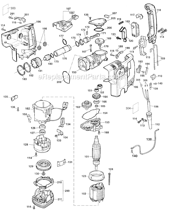 Page B Diagram and Parts List for 5093 Type 101 Black and Decker Hammer Drill